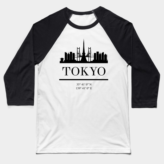 TOKYO JAPAN BLACK SILHOUETTE SKYLINE ART Baseball T-Shirt by deificusArt